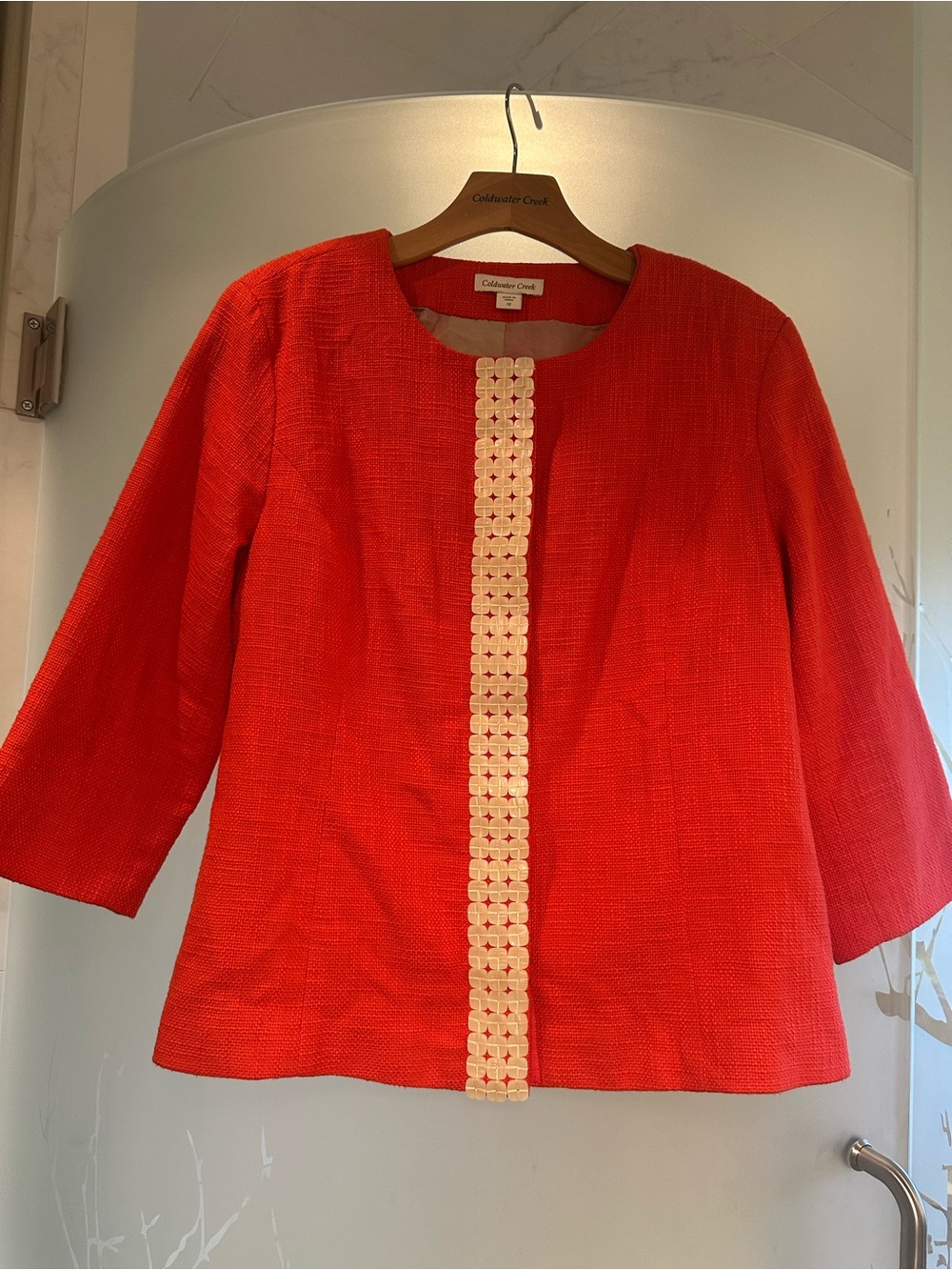 Coldwater Creek Women's Bright Coral Textured Blazer Jacket with Shell Detail